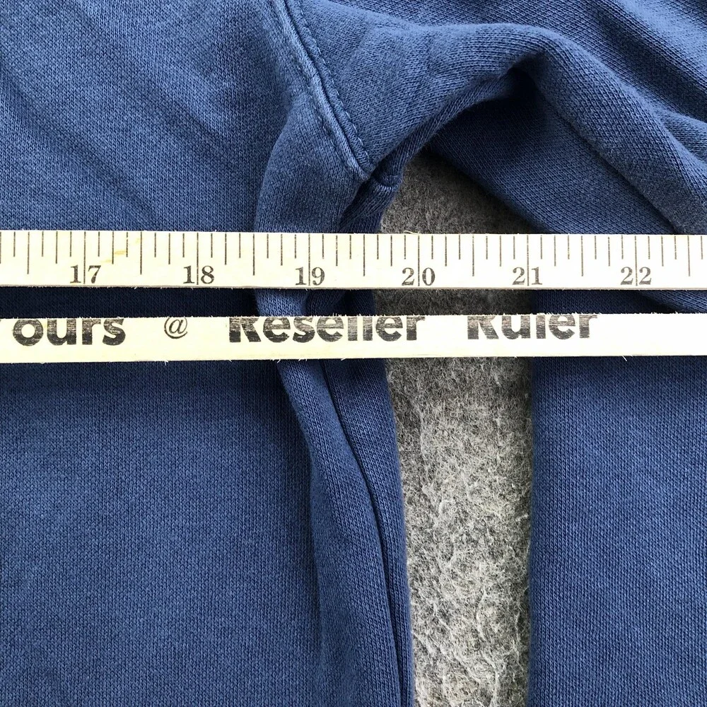 The North Face Hoodie Mens Small Blue Pullover Fleece Sweatshirt Logo Front